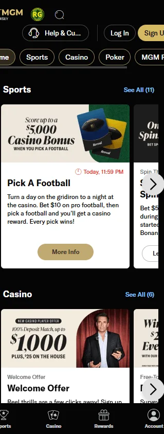 BetMGM Casino mobile promotions screen with bonus and loyalty offers